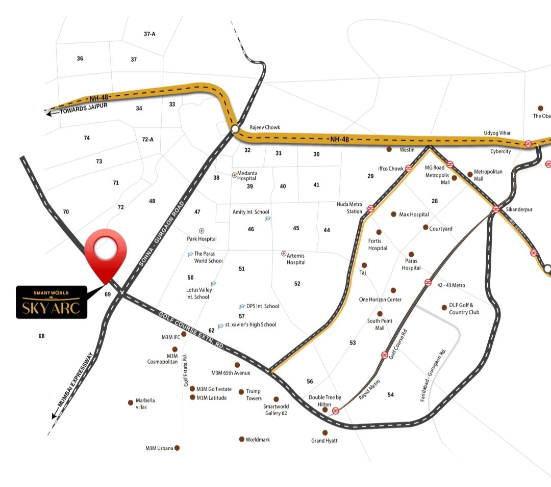 Smart World Sky Arc Sector69 Gurgaon Location
